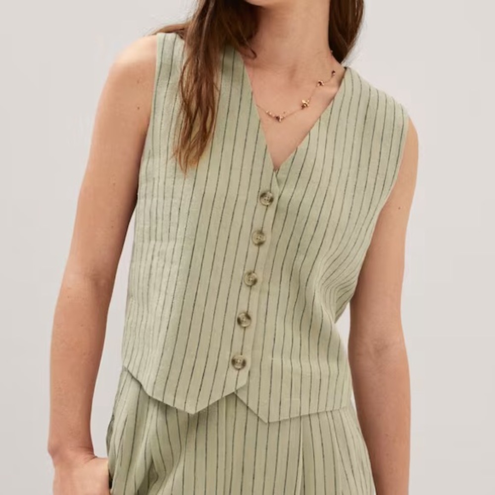 Mango Green Striped Sleeveless Top